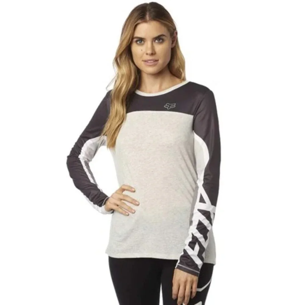 Fox Racing Shirt Women's Grey Black Long Sleeve Moto Jersey Size Small - Picture 2 of 14